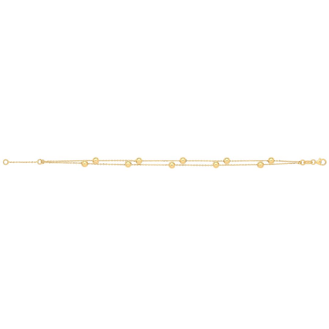 9 Carat (375) Yellow Gold Ladies' 7.2 inches 2 Strand Beaded Bracelet — 1.4g