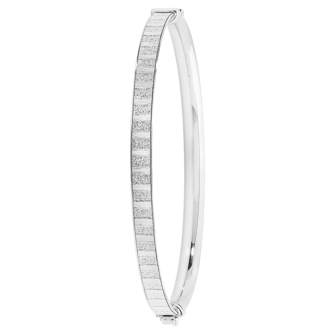 925 Sterling Silver Ladies' Oval Moondust Hinged Bangle — 6.0g