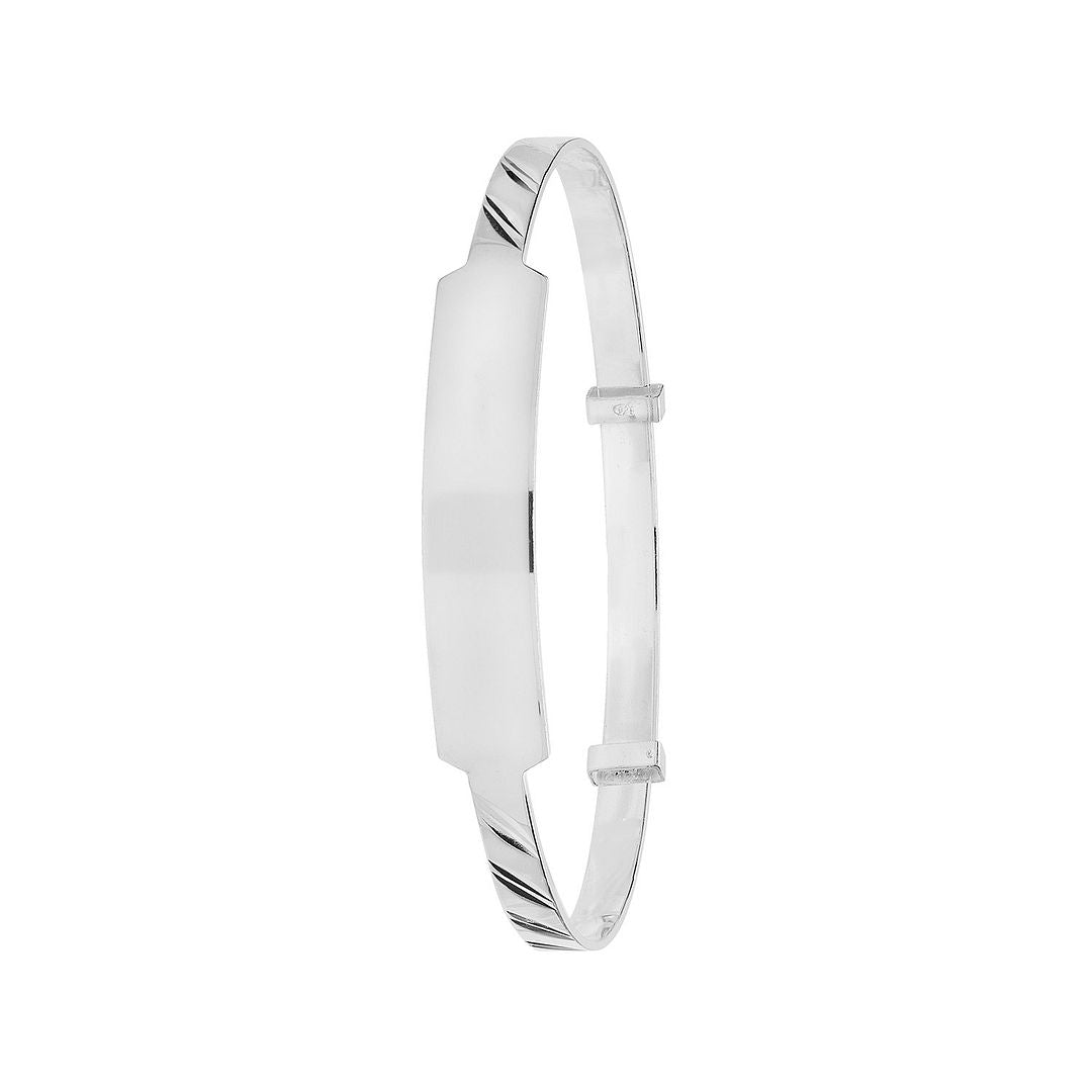 925 Sterling Silver Babies' Round Diamond Cut ID Expandable Bangle — 3.5g