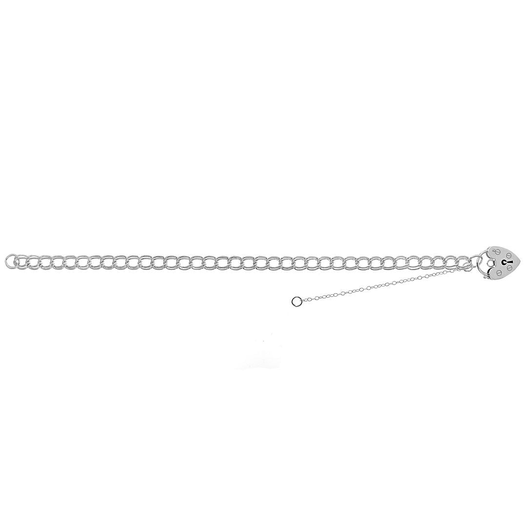 925 Sterling Silver Ladies' Charm With Heart Padlock Bracelet — 8.6g