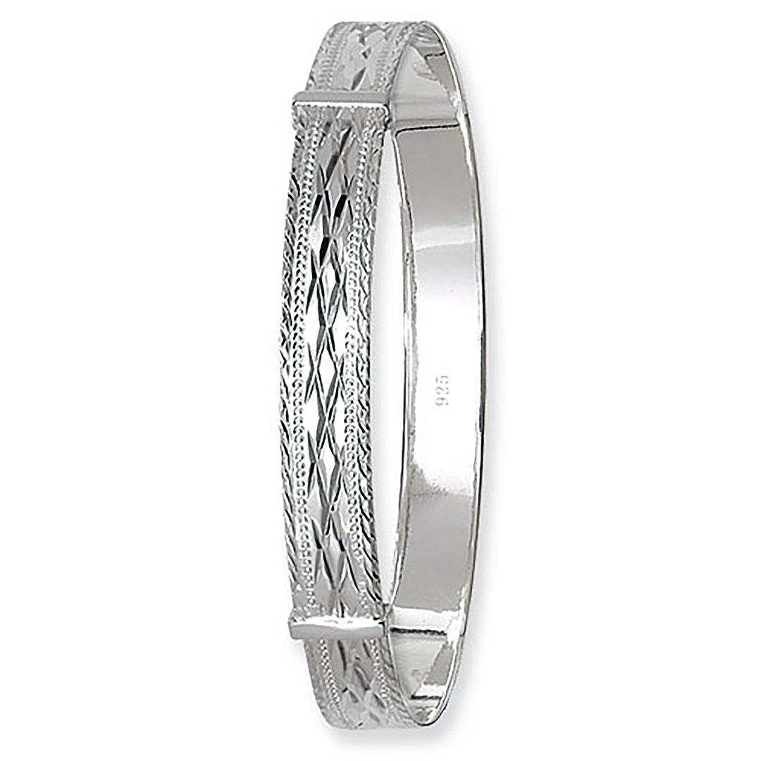 925 Sterling Silver Ladies' Round Diamond Cut Expandable Bangle — 9.5g