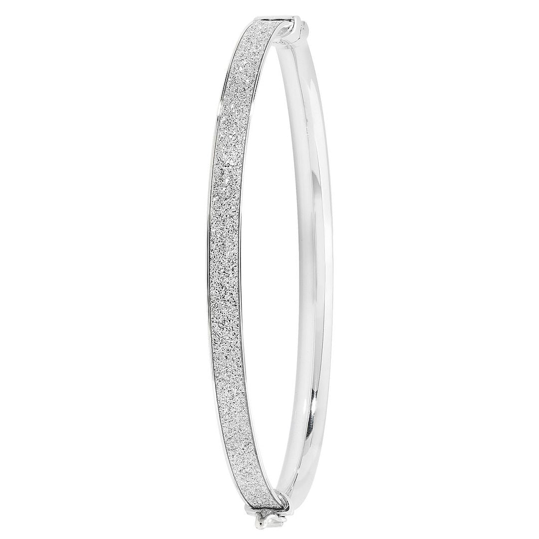 925 Sterling Silver Ladies' Oval Moondust Hinged Bangle — 6.0g