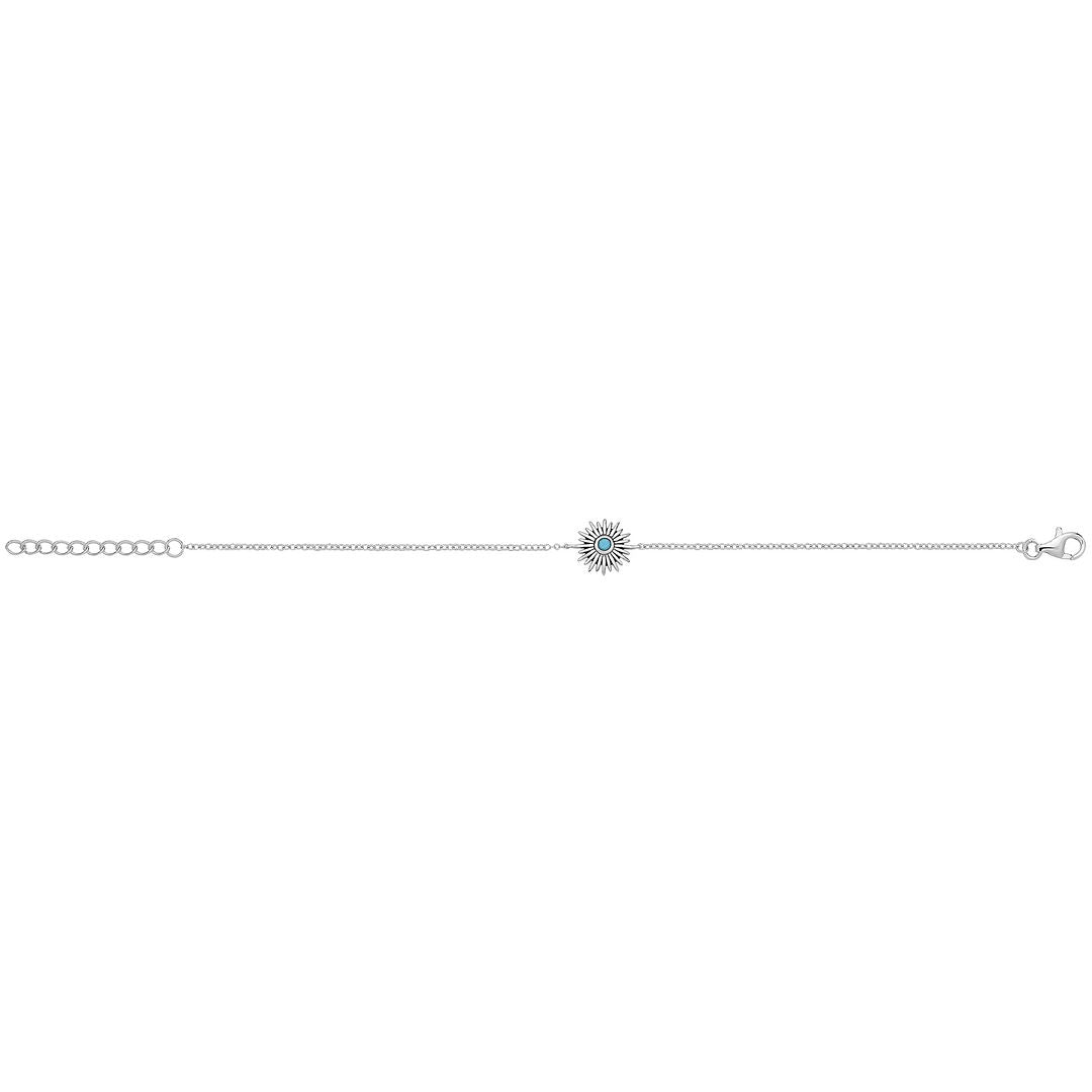 925 Sterling Silver Unisex Sun Beam With Turquoise Stone Bracelet — 1.4g