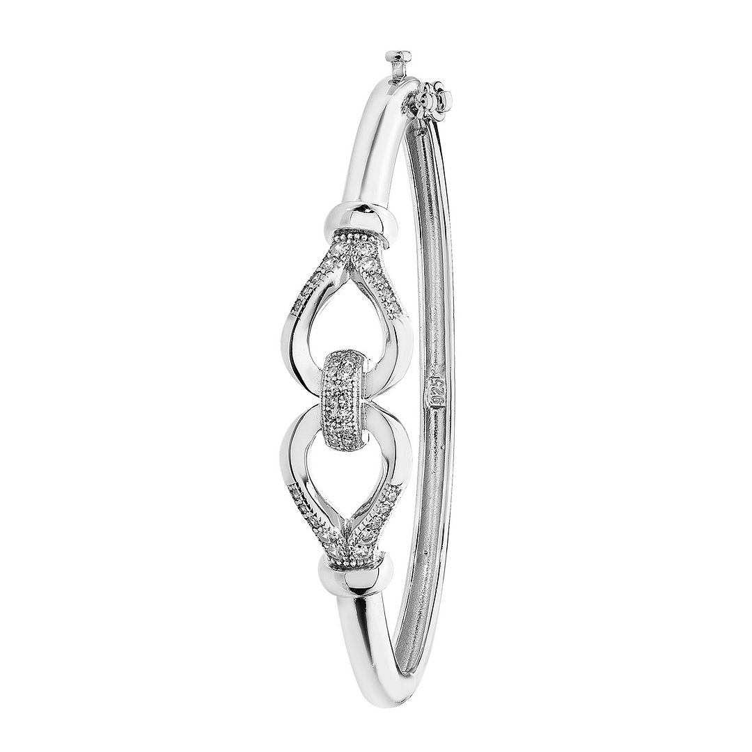925 Sterling Silver Ladies' Oval Bow Knot Hinged Bangle — 12.3g