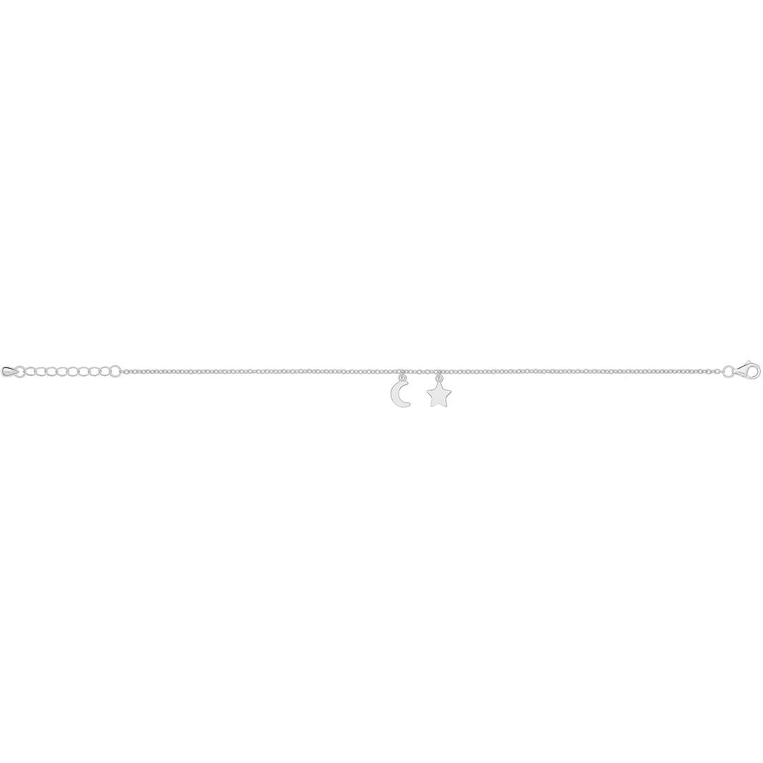 925 Sterling Silver Ladies' Rhodium Star Moon Bracelet — 1.5g