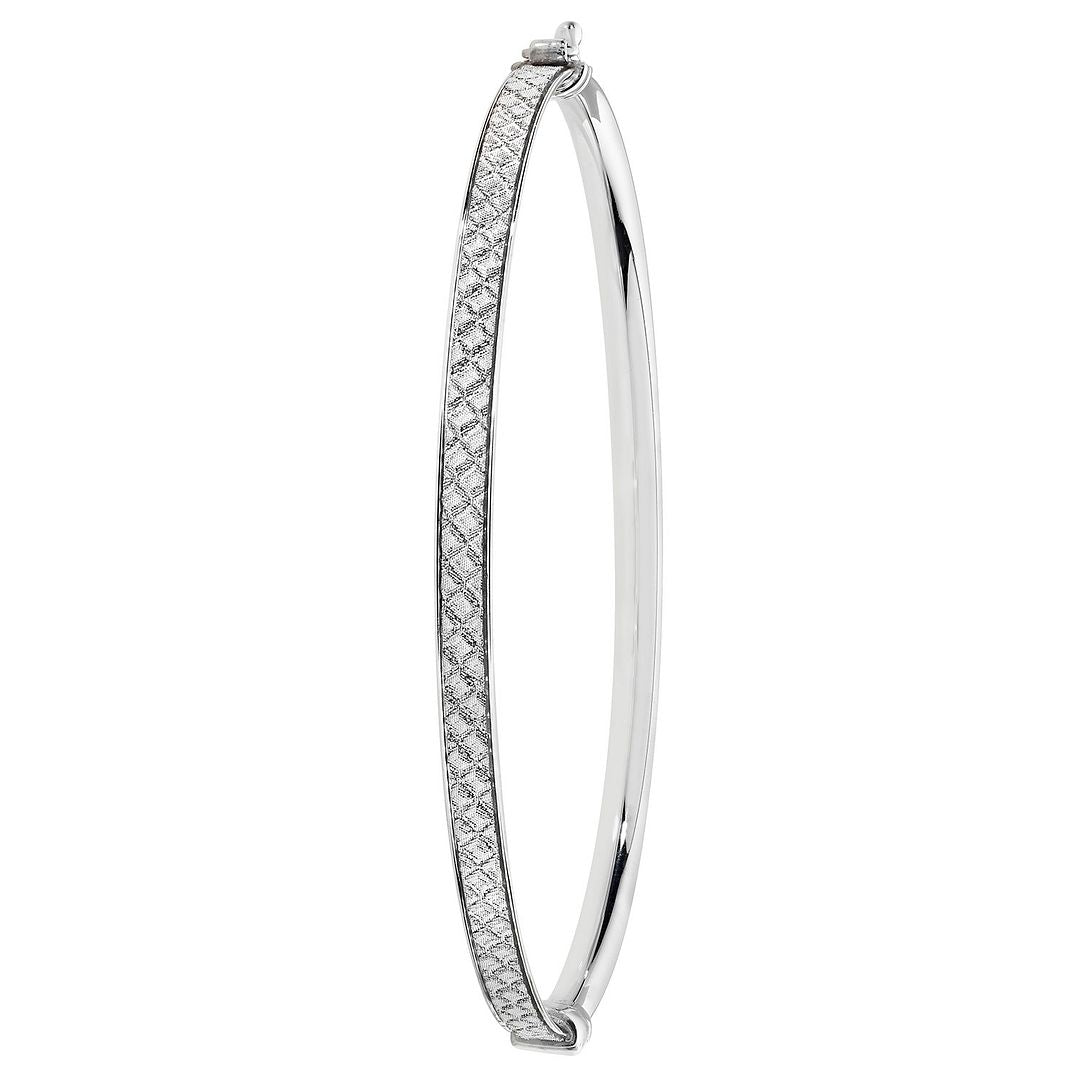 925 Sterling Silver Ladies' Oval Moondust Hinged Bangle — 4.6g