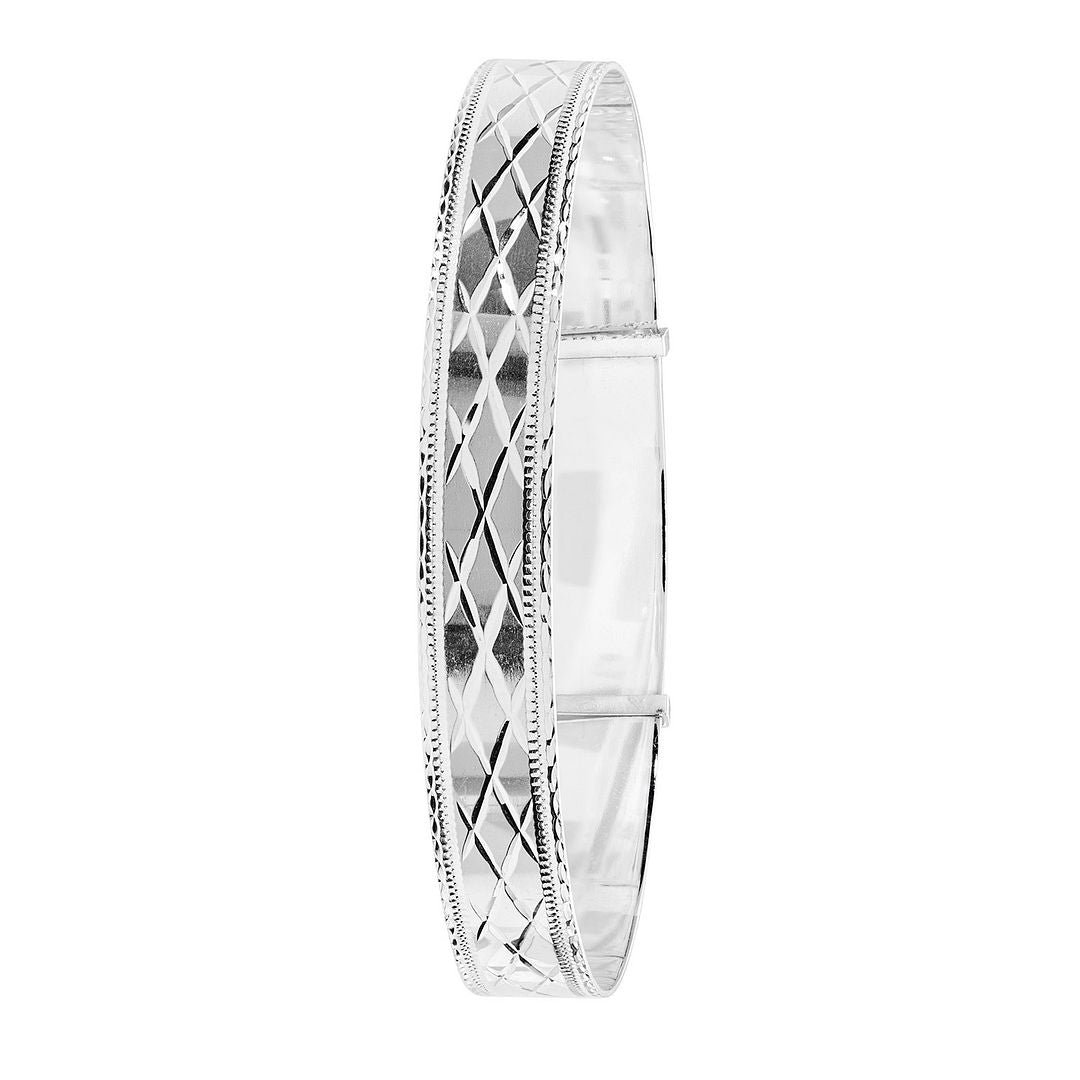 925 Sterling Silver Ladies' Round Diamond Cut Expandable Bangle — 12.4g
