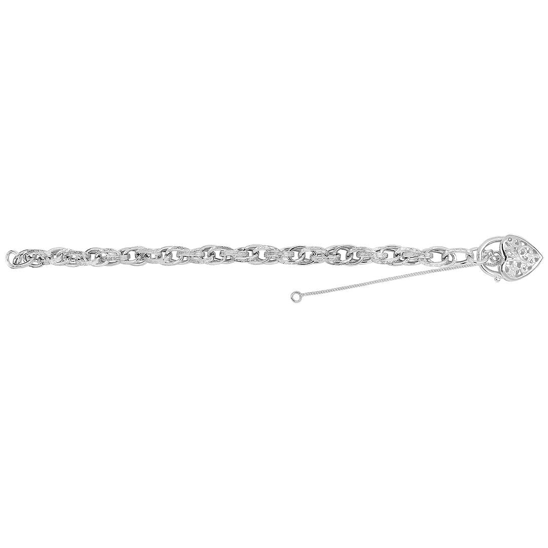 925 Sterling Silver Ladies' Victorian Charm With Heart Padlock Bracelet — 14.7g