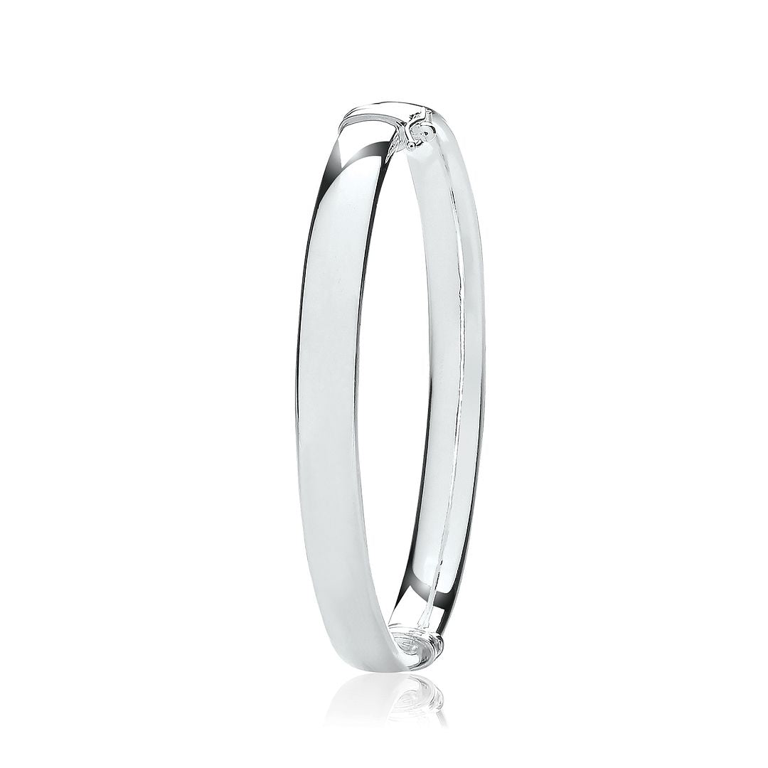 925 Sterling Silver Ladies' Oval Plain Hinged Bangle — 13.0g