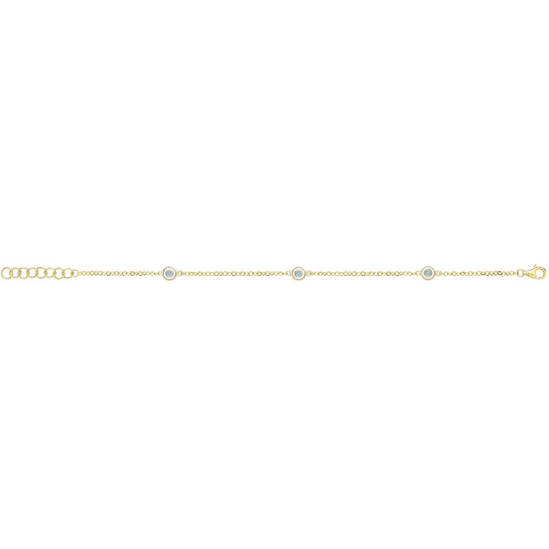 9 Carat (375) Yellow Gold Unisex White Turquoise Enamel Evil Eye Bracelet — 2.2g