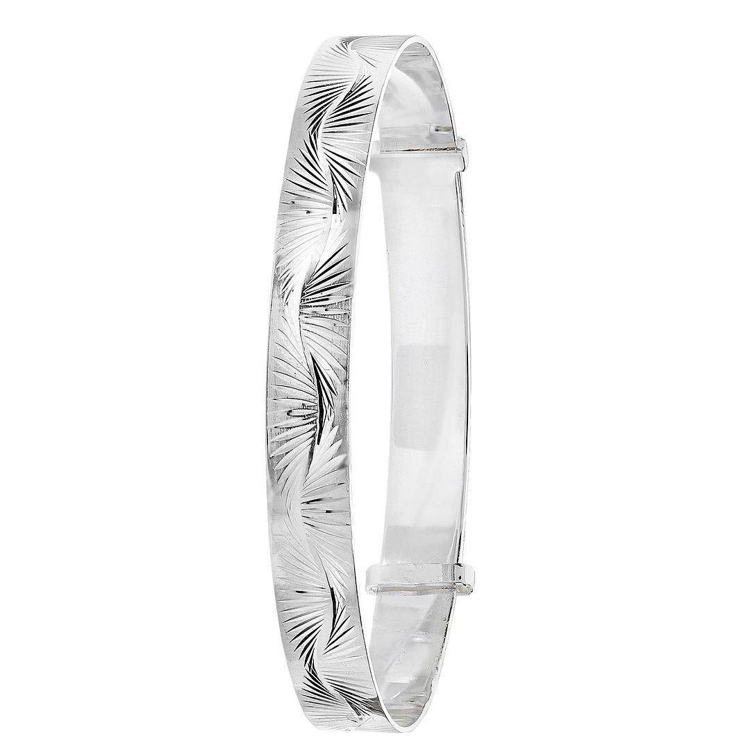 925 Sterling Silver Ladies' Round Diamond Cut Expandable Bangle — 9.7g