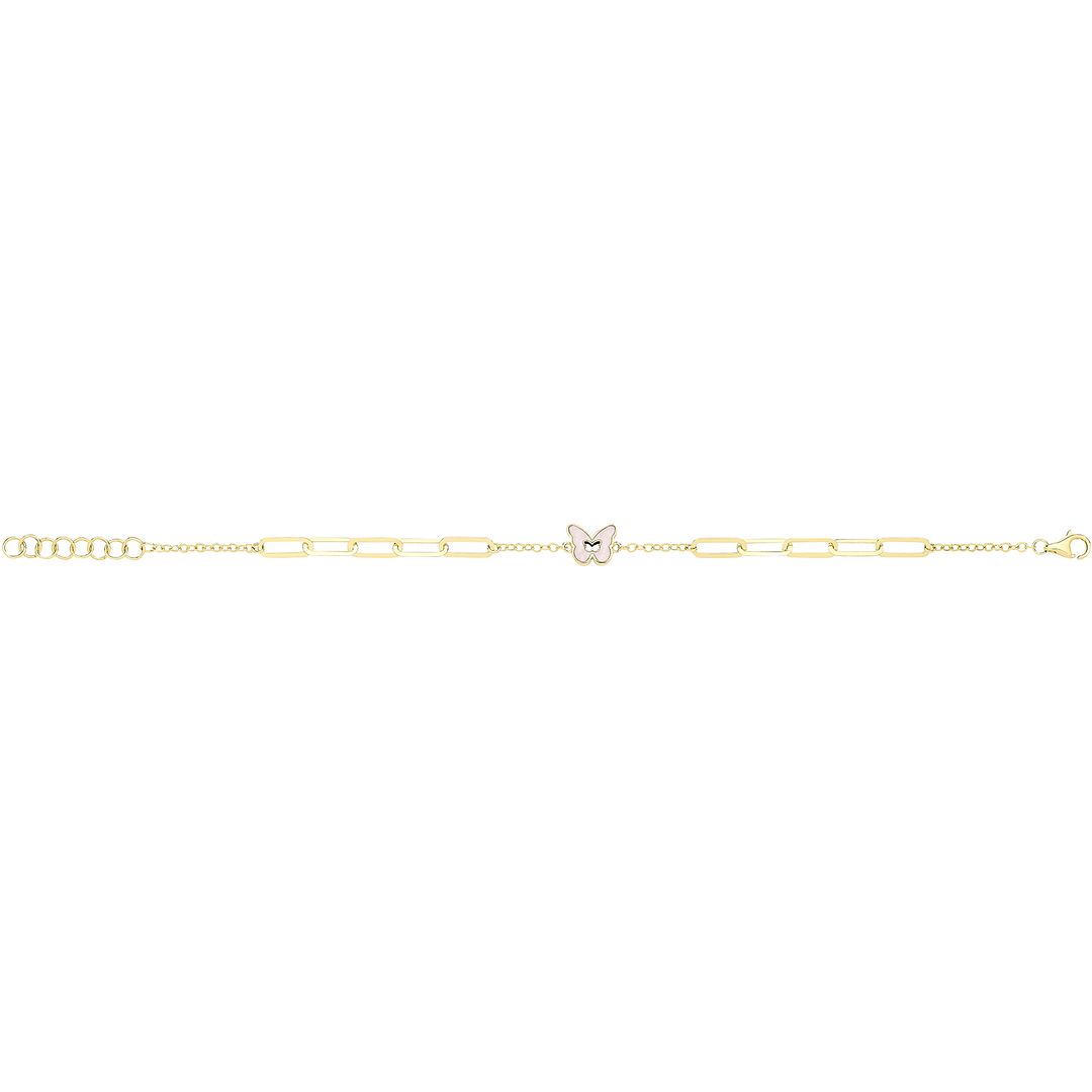 9 Carat (375) Yellow Gold Unisex White Enamel Butterfly Bracelet — 2.1g