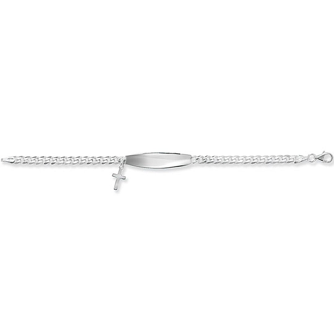 925 Sterling Silver Babies' Cross Charm ID Bracelet — 5.3g