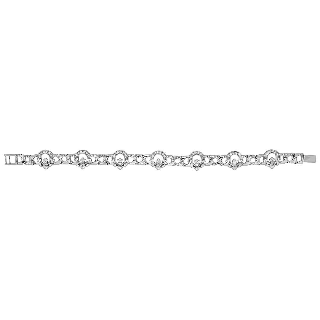 925 Sterling Silver Ladies' Cast Claddagh Bracelet — 13.8g