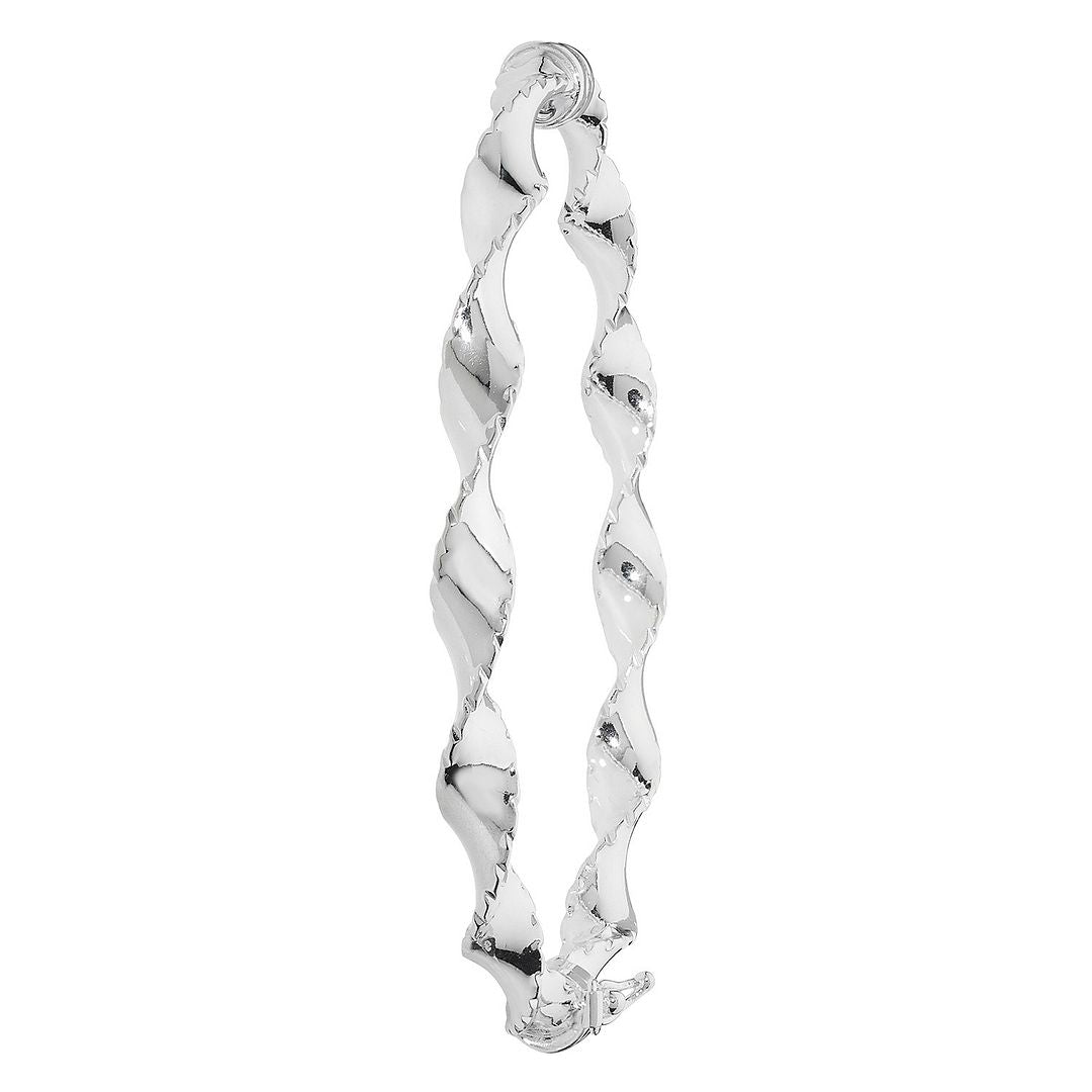 925 Sterling Silver Ladies' Oval Diamond Cut Twisted Hinged Bangle — 7.4g