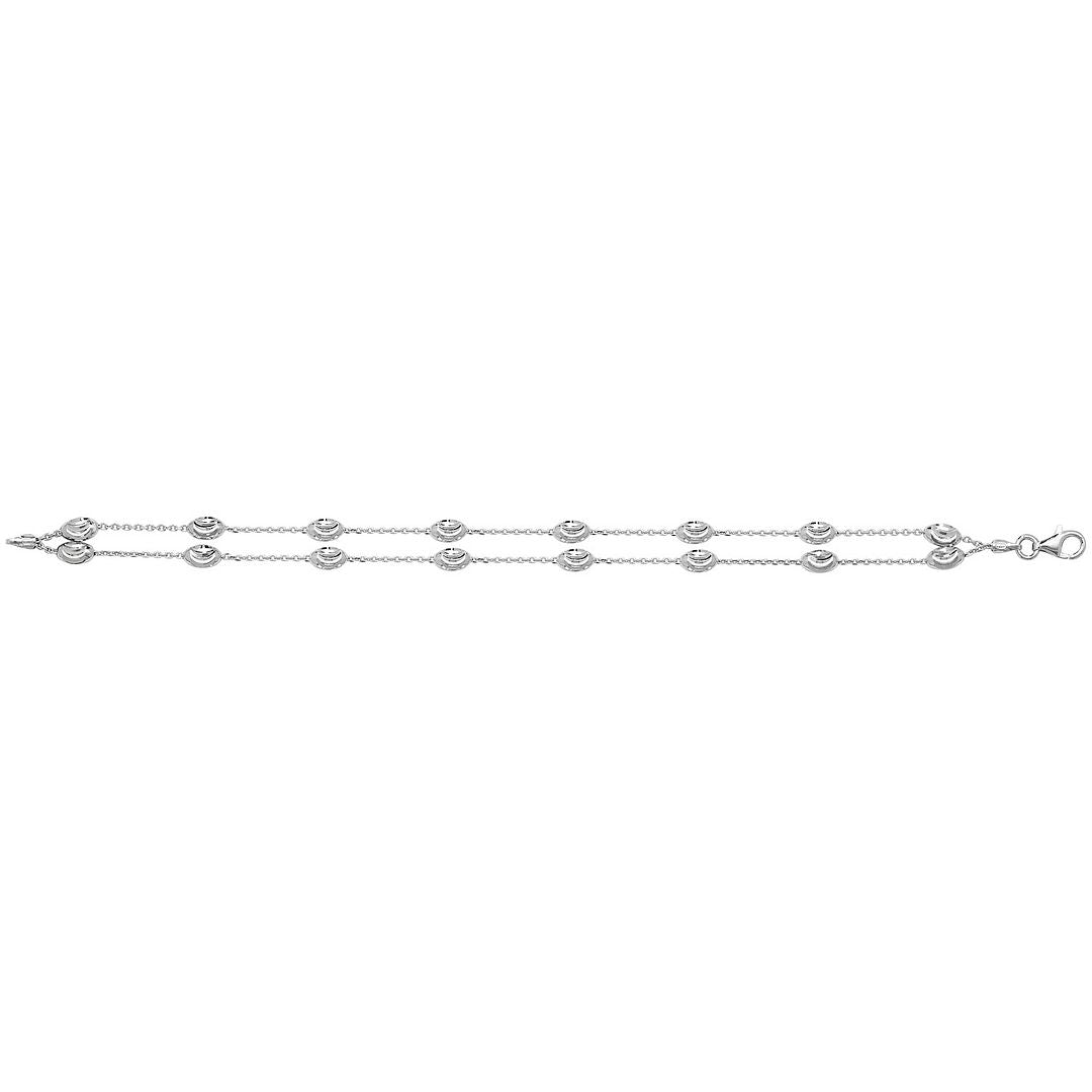 925 Sterling Silver Ladies' 2 Row Diamond Cut Beads Bracelet — 4.5g