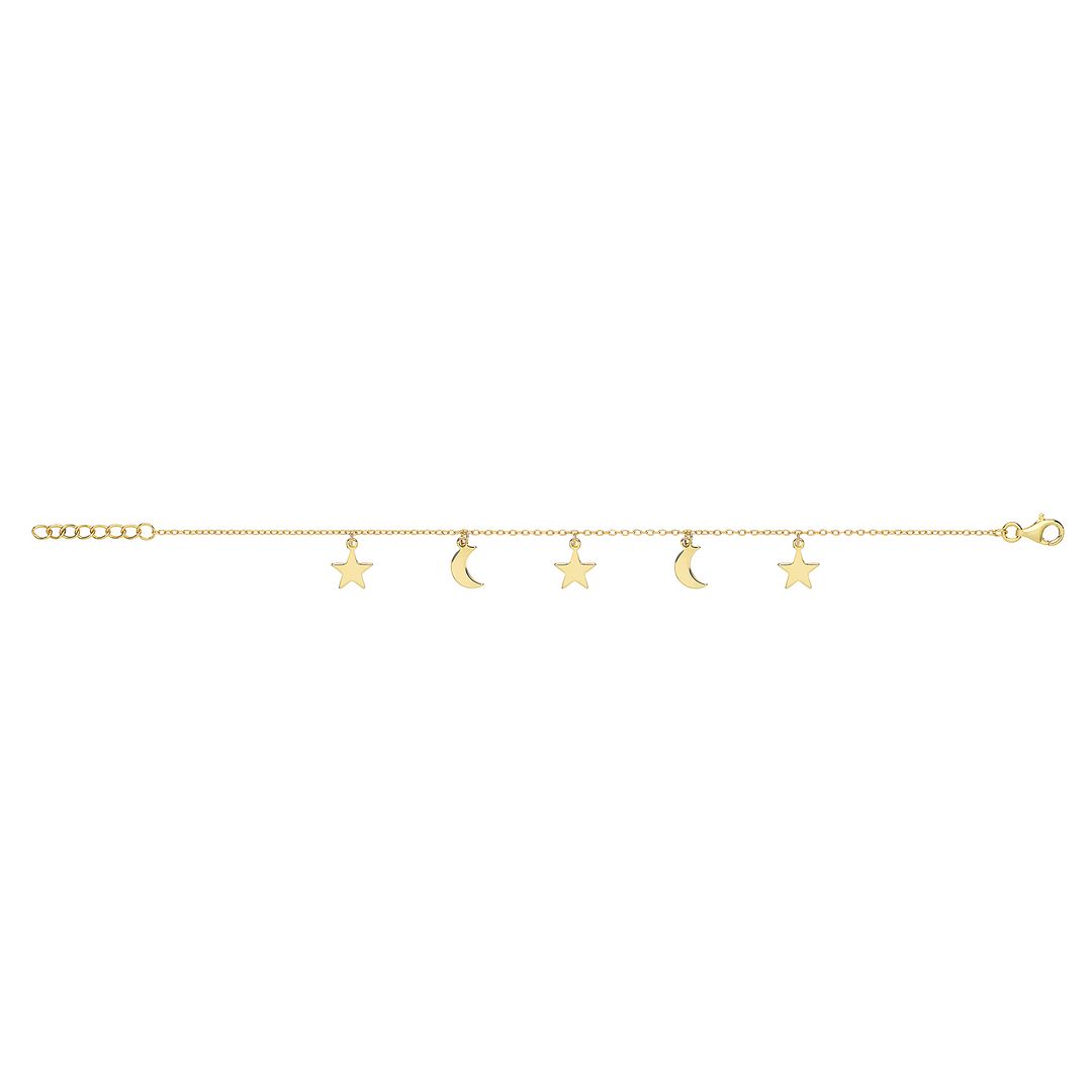 925 Sterling Silver Ladies' Plated Moon Star Charms Bracelet — 1.9g