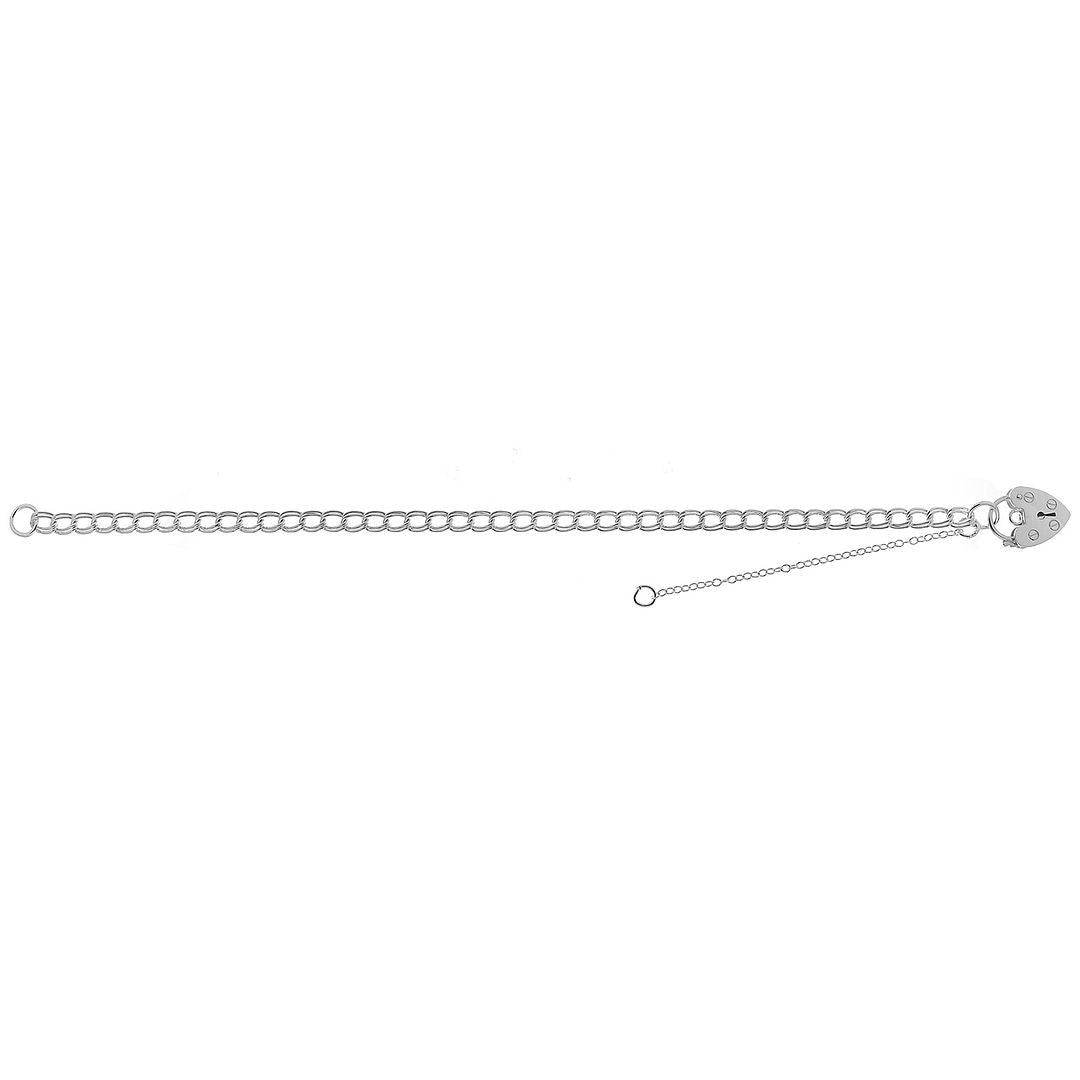925 Sterling Silver Ladies' Charm With Heart Padlock Bracelet — 5.4g