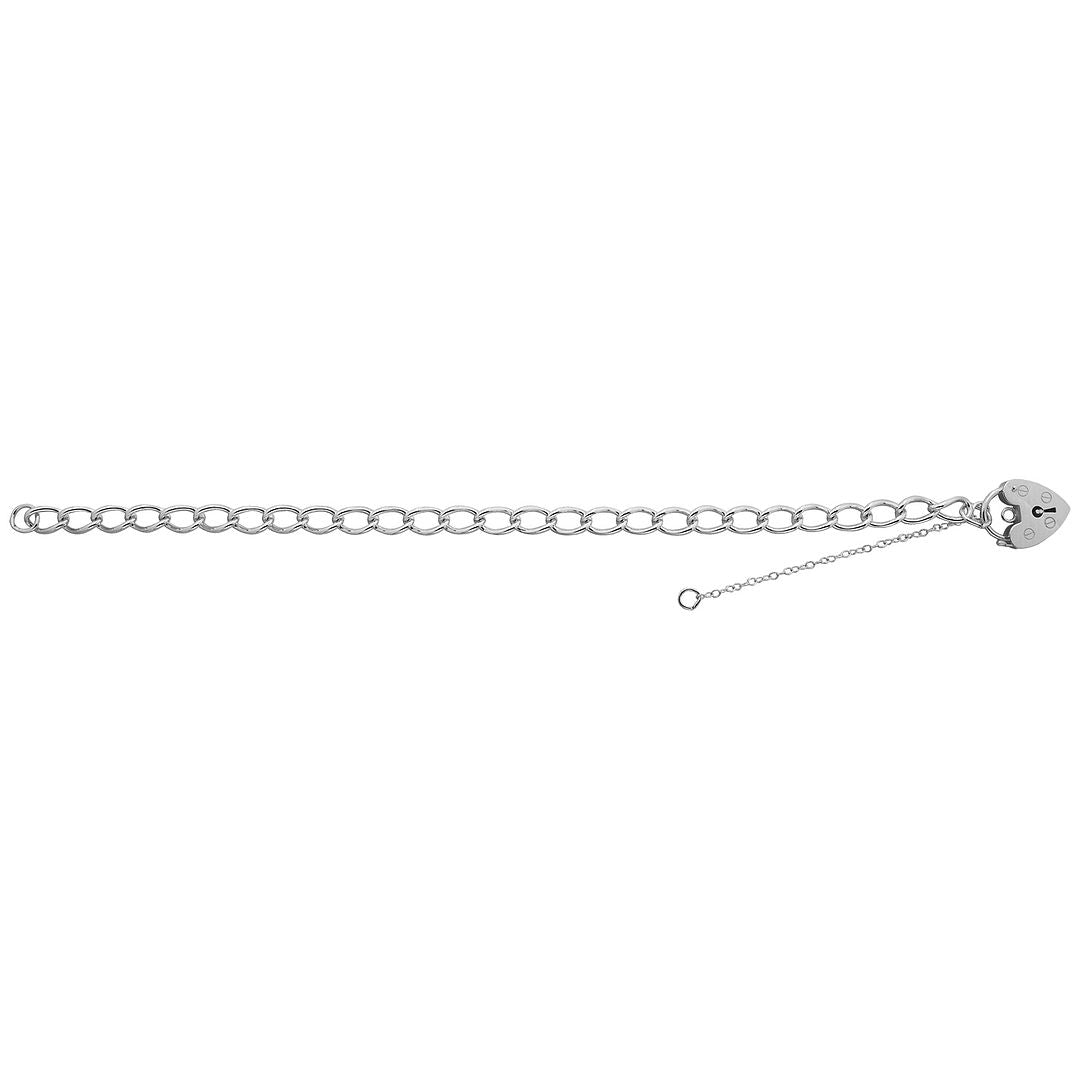 925 Sterling Silver Ladies' Charm With Heart Padlock Bracelet — 8.8g