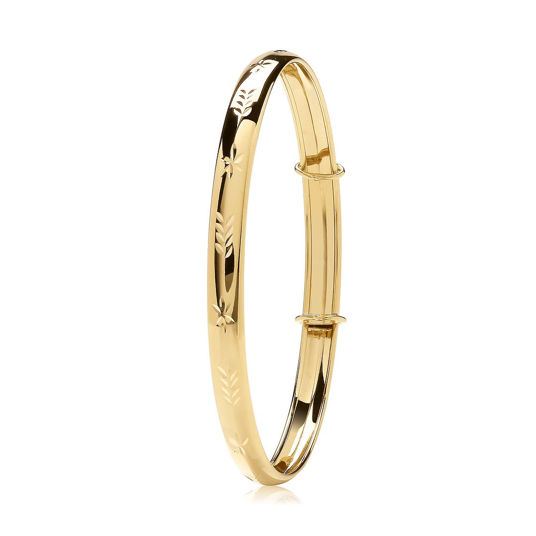 9 Carat (375) Yellow Gold Unisex Diamond Cut Expanding Bangle — 4.5g