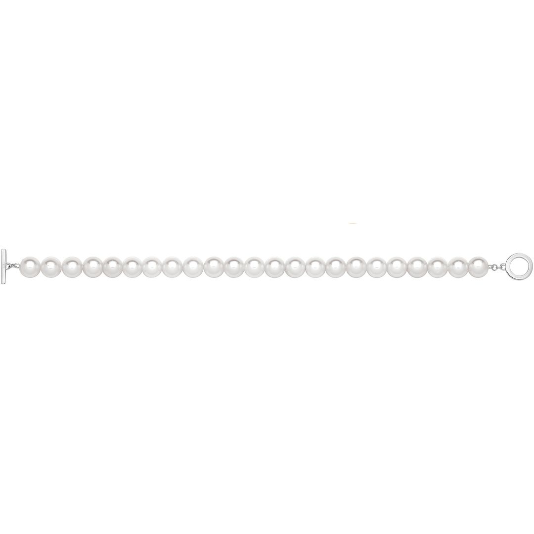 925 Sterling Silver Unisex Shell Pearl Bracelet — 14.0g