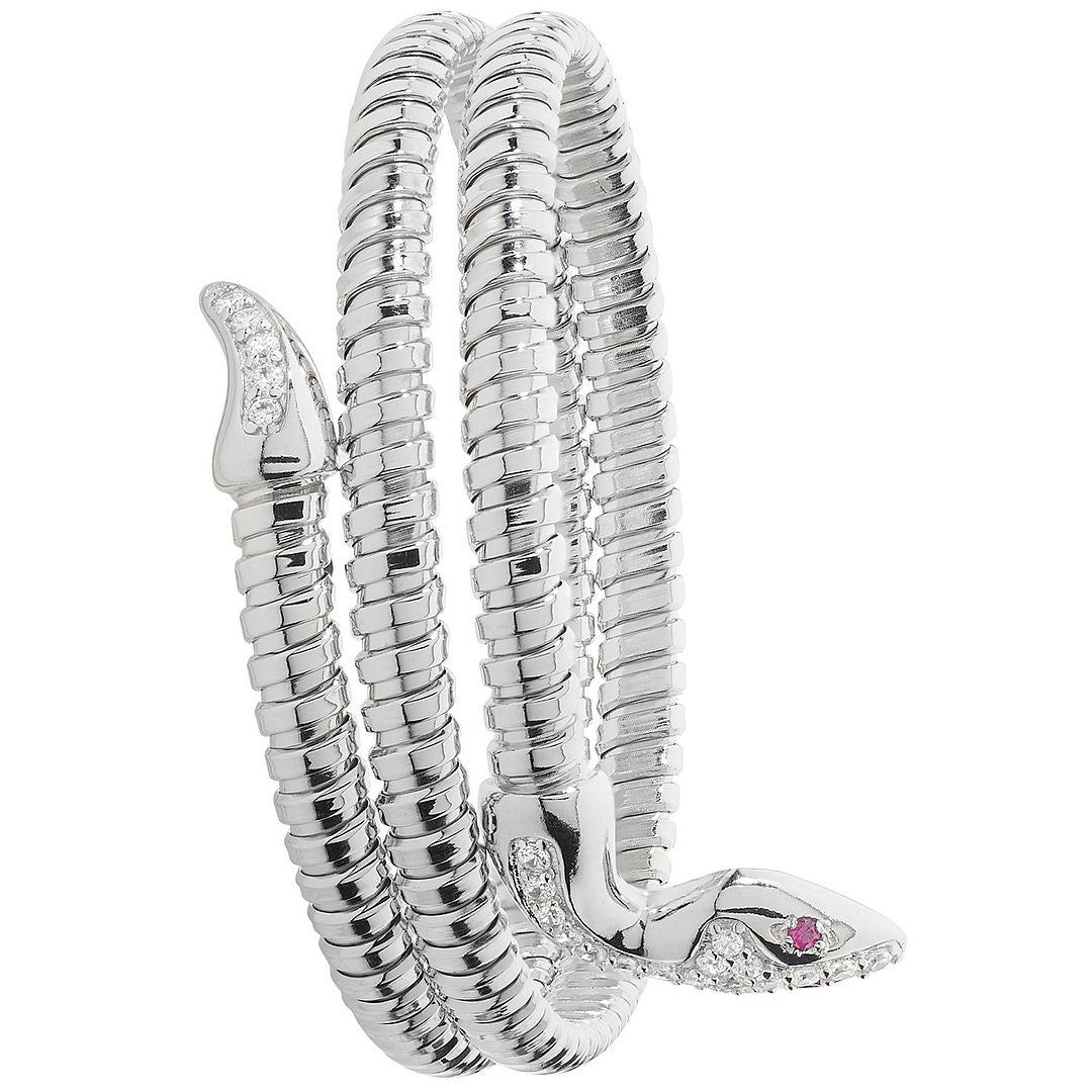 925 Sterling Silver Ladies' Oval Red Eyes Snake Bangle — 26.0g