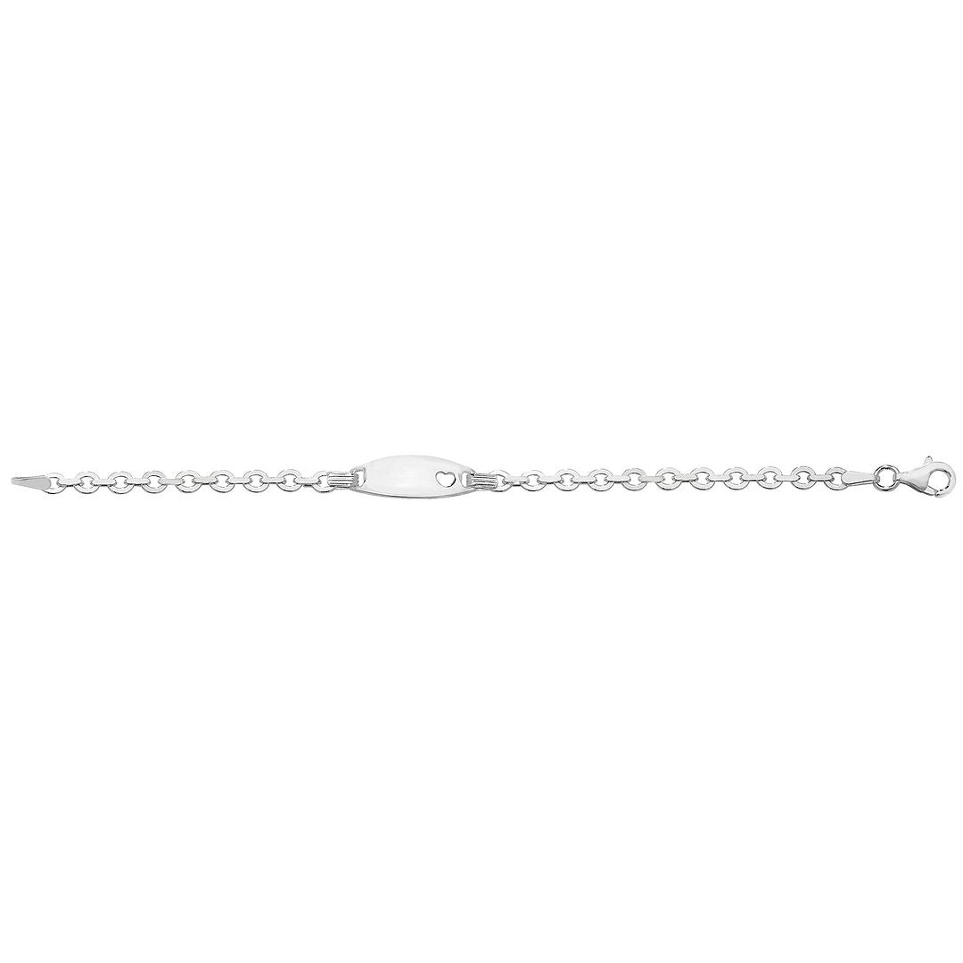 925 Sterling Silver Babies' Trace Cut Out Heart Oval ID Bracelet — 3.2g