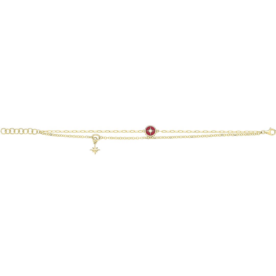 9 Carat (375) Yellow Gold Unisex Red Enamel North Star Bracelet — 2.9g