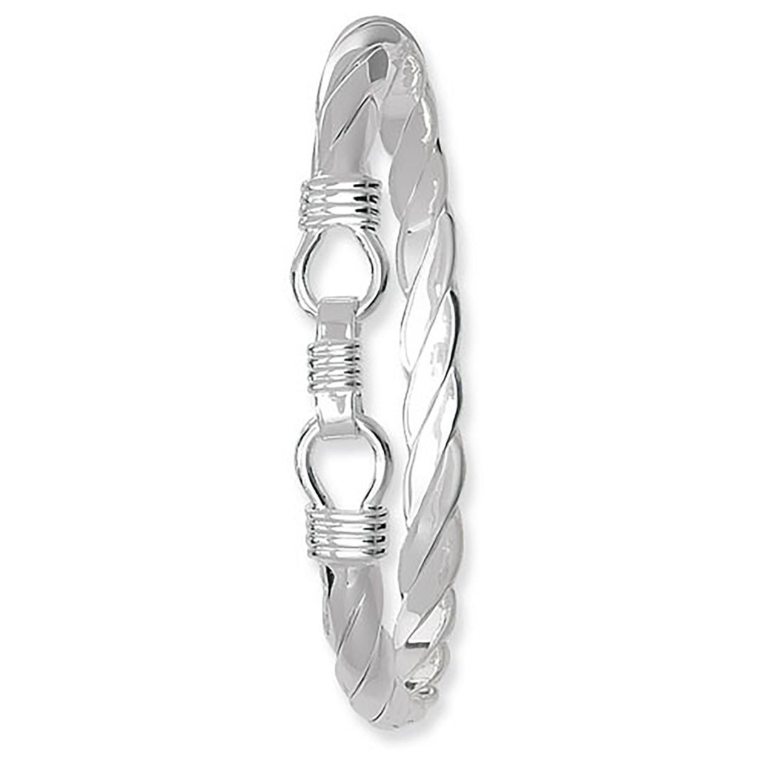 925 Sterling Silver Ladies' Oval Loop Catch Twisted Bangle — 23.7g