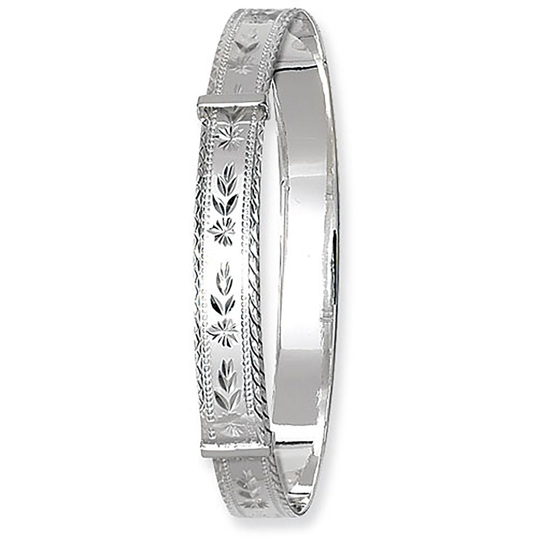 925 Sterling Silver Ladies' Round Diamond Cut Expandable Bangle — 9.5g