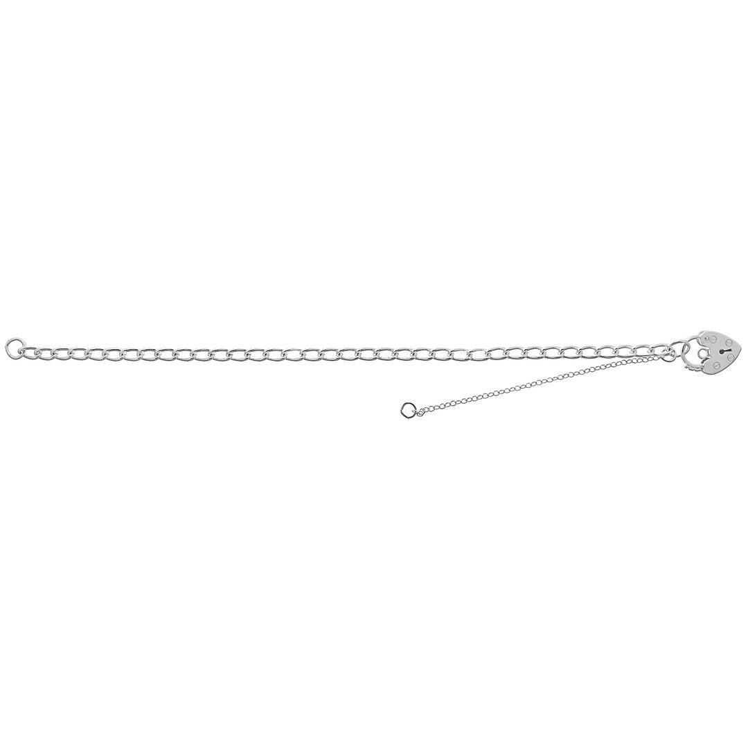 925 Sterling Silver Ladies' Charm With Heart Padlock Bracelet — 6.1g