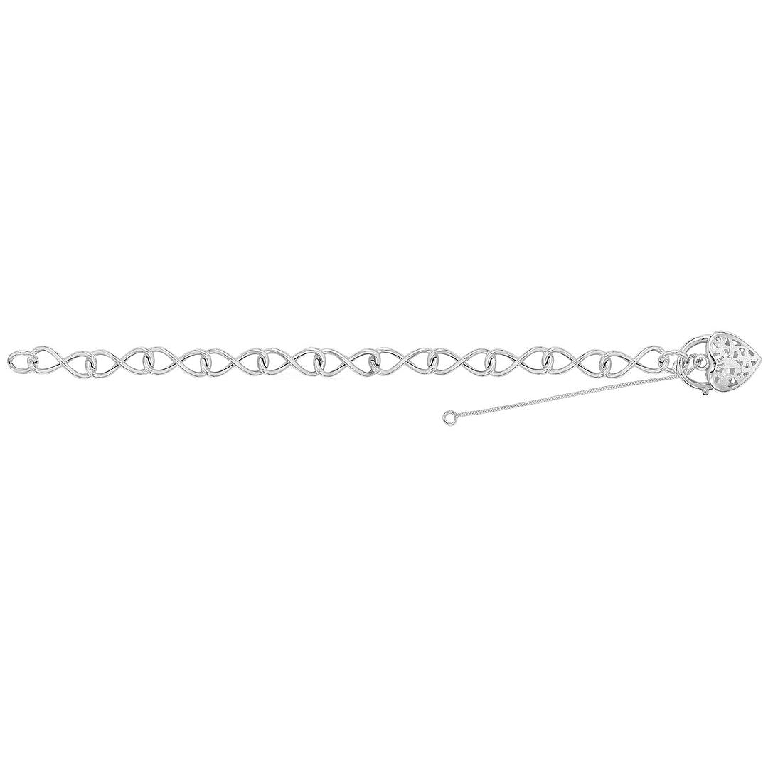 925 Sterling Silver Ladies' Charm With Heart Padlock Bracelet — 8.5g