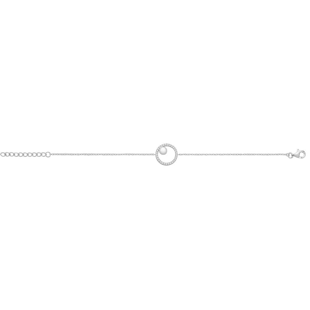 925 Sterling Silver Unisex Circle With Fresh Water Pearl Bracelet — 1.8g