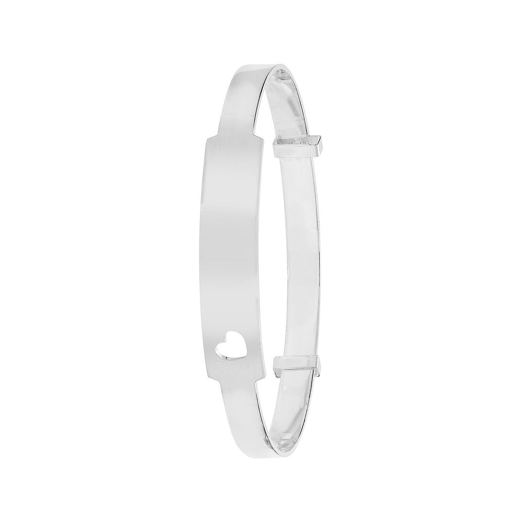 925 Sterling Silver Babies' Round Cut Out Heart ID Expandable Bangle — 4.5g