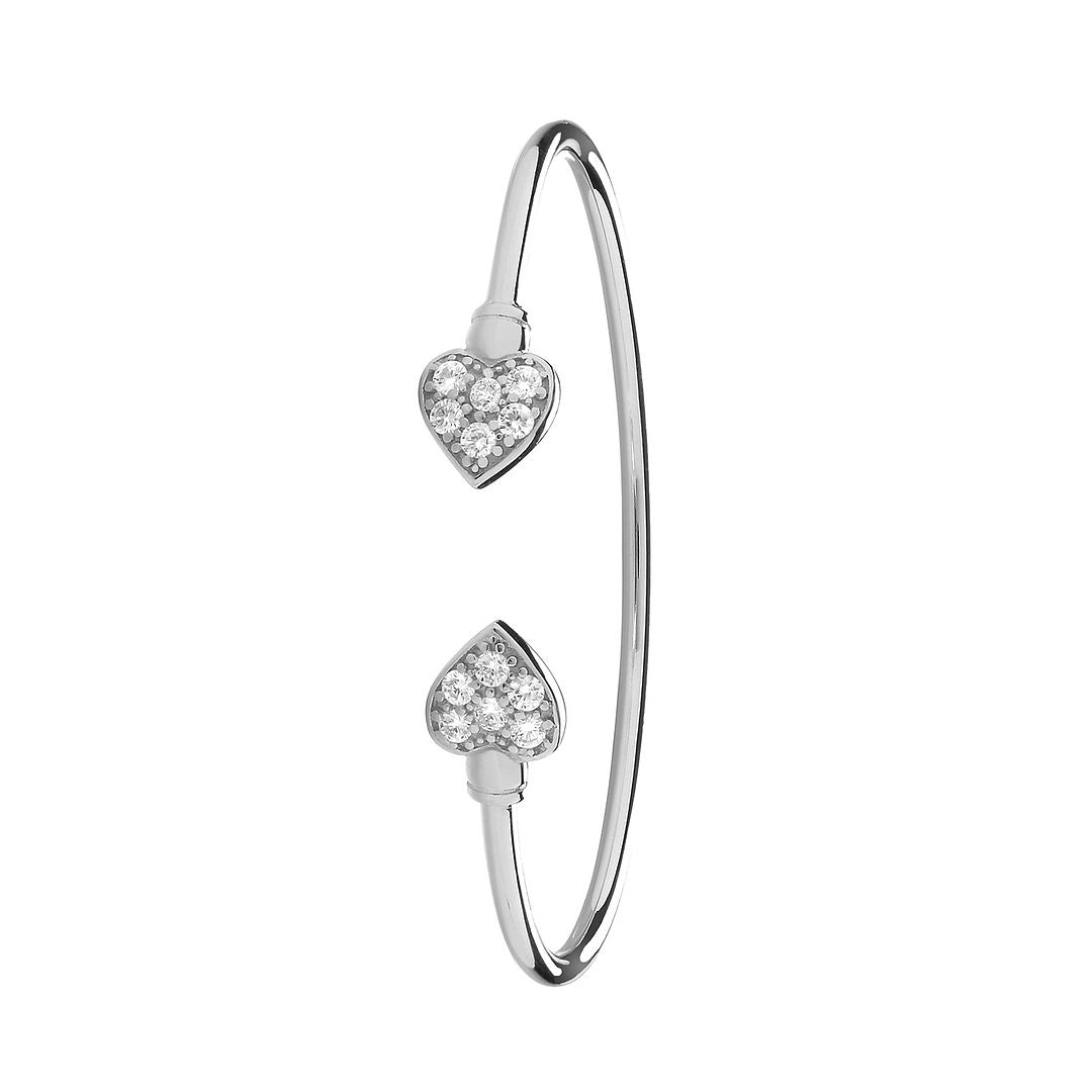 925 Sterling Silver Unisex Maidens Double Hearts Torc Bangle — 9.2g