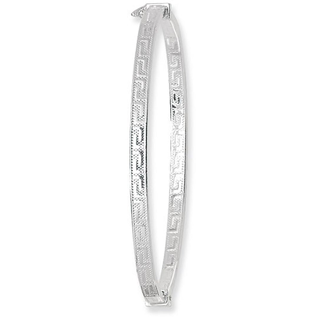 925 Sterling Silver Ladies' Oval Greek Design Hinged Bangle — 8.1g