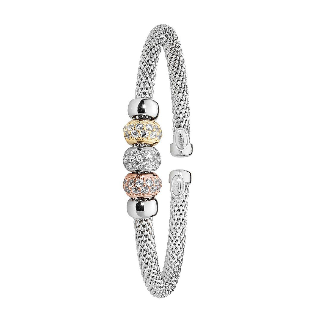 925 Sterling Silver Ladies' Oval Mesh and Rose Plated Bangle — 12.5g