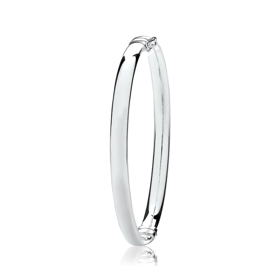 925 Sterling Silver Ladies' Oval Plain Hinged Bangle — 12.0g