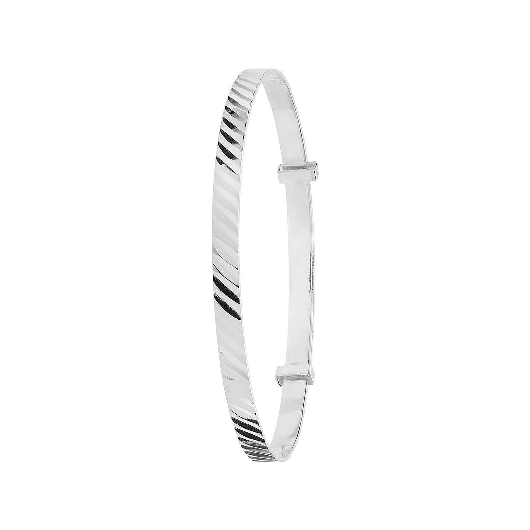 925 Sterling Silver Babies' Round Diamond Cut Expandable Bangle — 2.8g