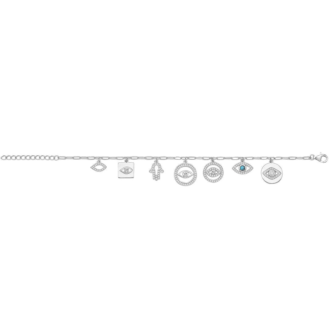925 Sterling Silver Unisex Evil Eyes Charm Bracelet — 6.5g