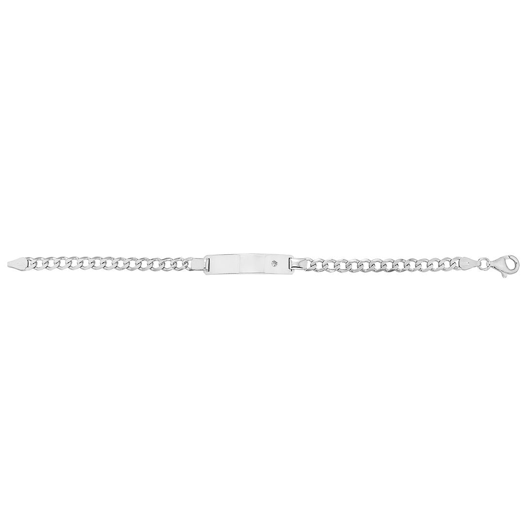 925 Sterling Silver Ladies' Curb Set ID Bracelet — 8.9g