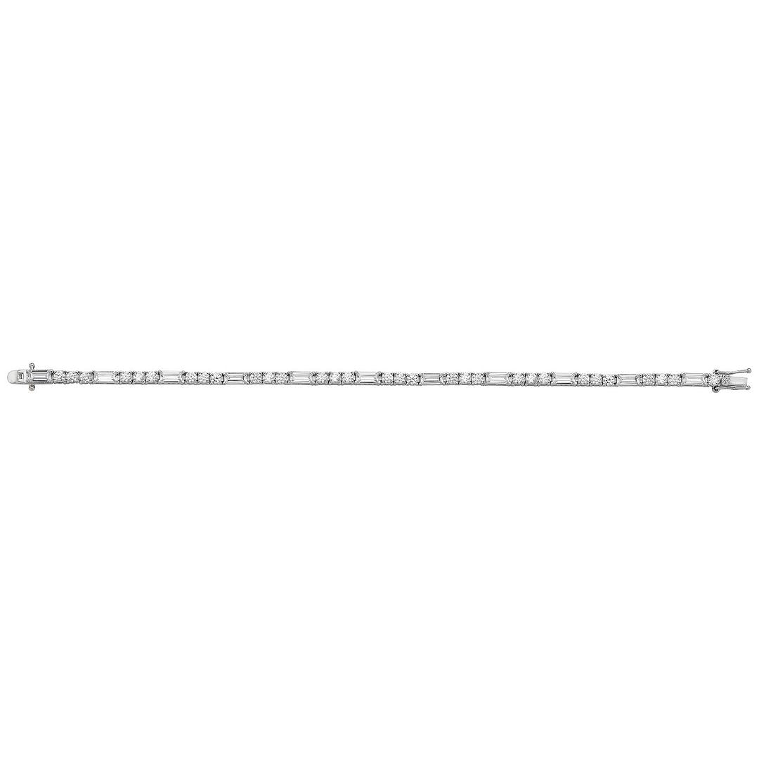 925 Sterling Silver Ladies' BagueteRound Bracelet — 11.8g