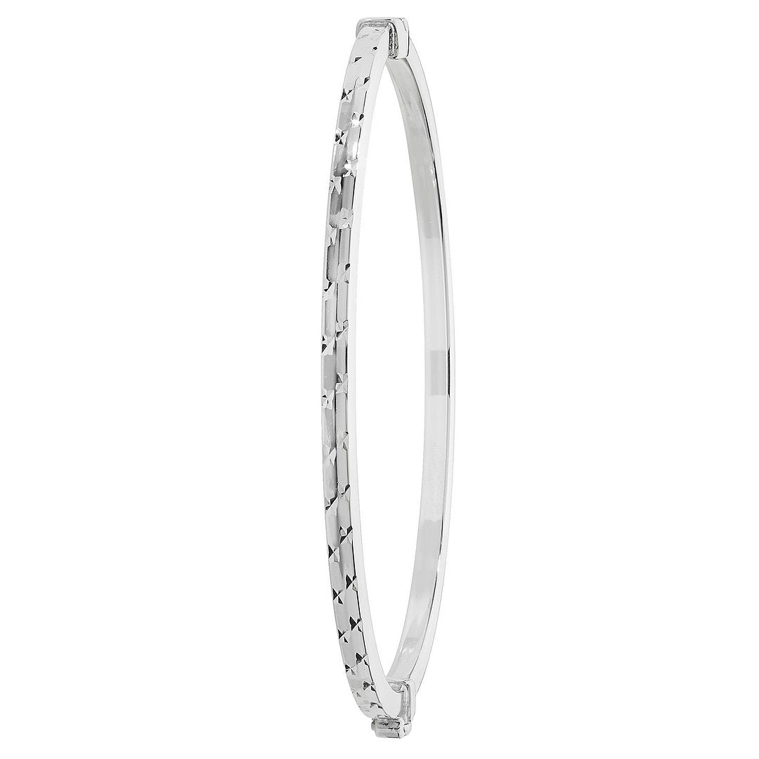 925 Sterling Silver Ladies' Oval Diamond Cut Hinged Bangle — 7.1g