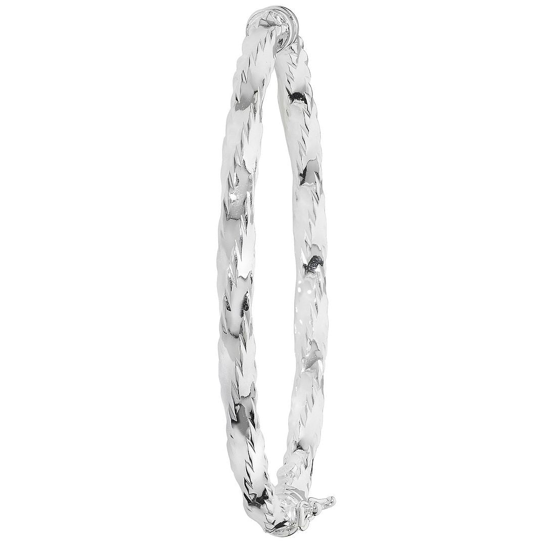 925 Sterling Silver Ladies' Oval Diamond Cut Twisted Hinged Bangle — 10.0g