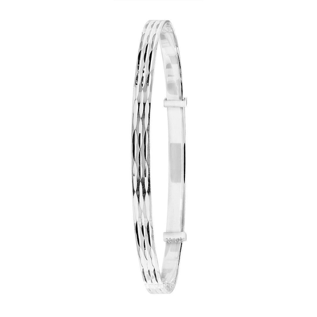 925 Sterling Silver Ladies' Round Diamond Cut Expandable Bangle — 5.3g