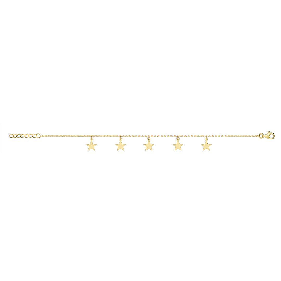 925 Sterling Silver Ladies' Plated Star Charms Bracelet — 1.9g