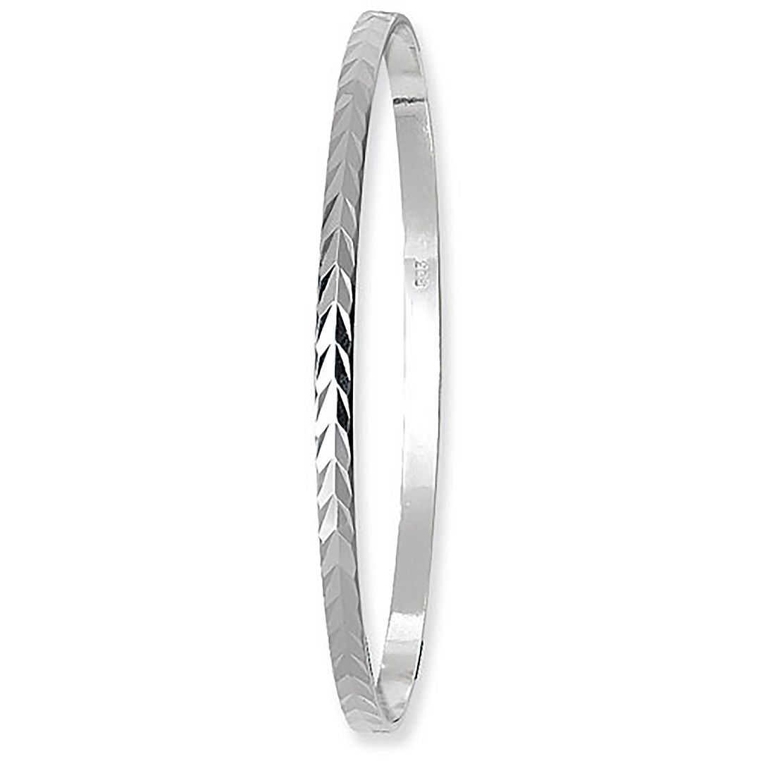 925 Sterling Silver Ladies' Round Diamond Cut Bangle — 4.6g