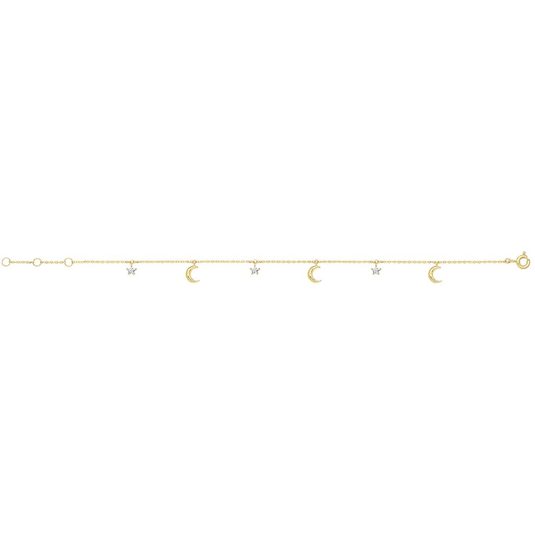 9 Carat (375) Yellow Gold Unisex Star And Moon Chain Bracelet — 1.0g