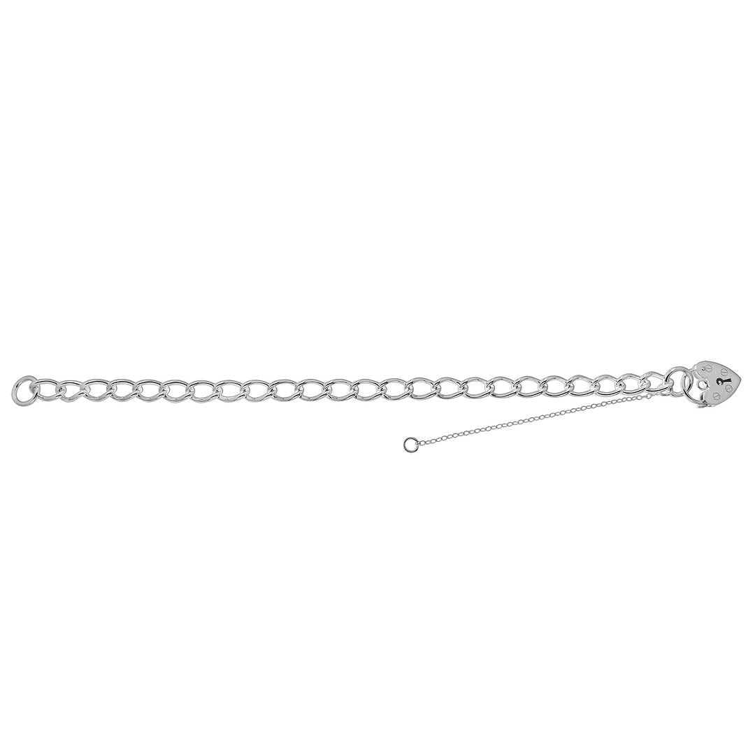 925 Sterling Silver Ladies' Charm With Heart Padlock Bracelet — 13.6g