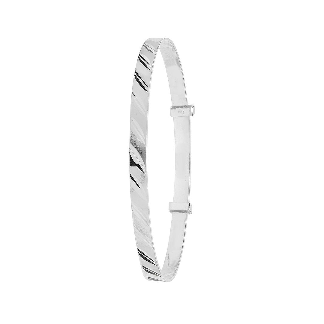 925 Sterling Silver Babies' Round Diamond Cut Expandable Bangle — 3.1g